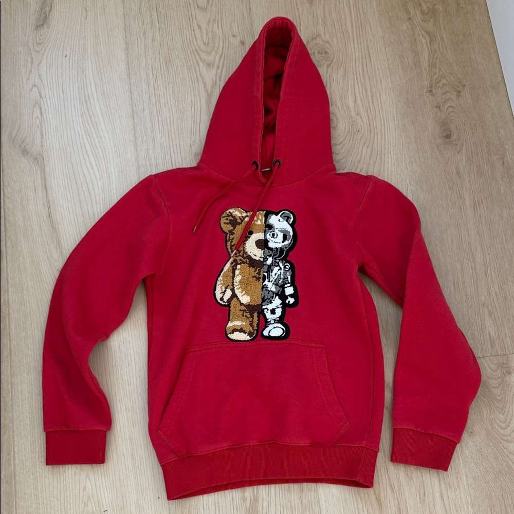 Kids Red Hoodie with Bear Design